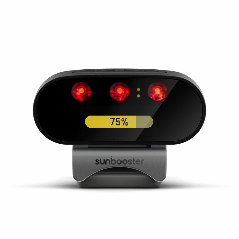 SunBooster SLS2000 near-infrared light, front view with three LEDs and display